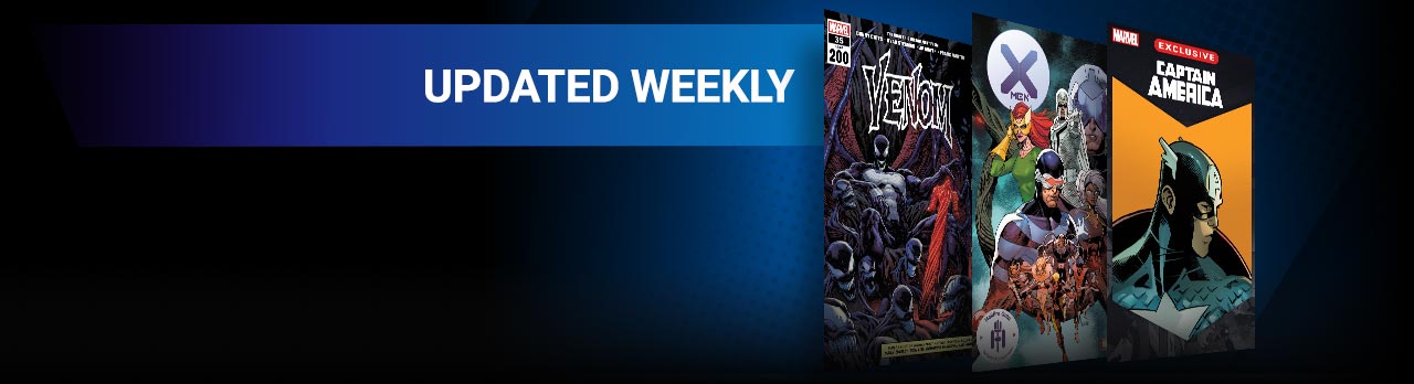 Updated weekly. Classic and newer issues added every week of Marvel&#39;s must-read series, as soon as 3 months after they hit shelves! Three comic covers spread out.